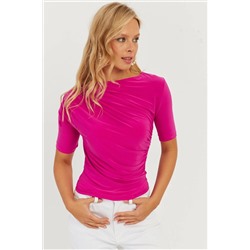 Женская блузка со сборками цвета фуксии YZ623