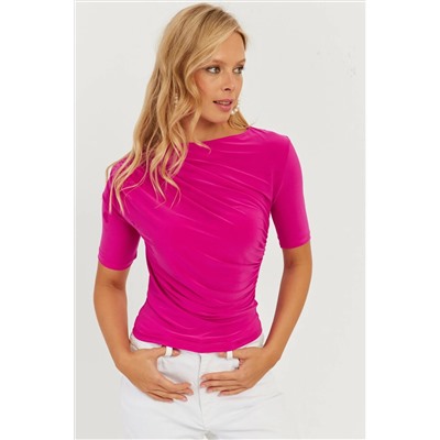 Женская блузка со сборками цвета фуксии YZ623