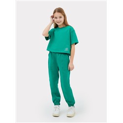 Комплект для девочек (футболка, брюки) в зеленом цвете