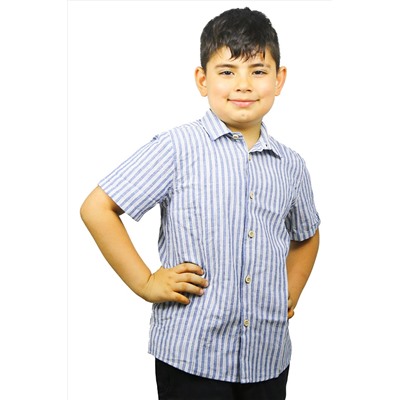 Детская рубашка синего цвета с короткими рукавами в белую полоску ÇG-ASG117