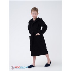 Детский махровый халат с капюшоном черный МЗ-04 (100)
