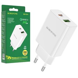 Сетевой адаптер питания BOROFONE BA56A PD 20W+ QC 3.0 (белый)