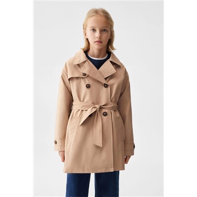 Mango Belt Gabardine Trench