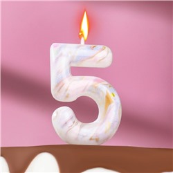 Свеча в торт "Белый мрамор", цифра "5", 5,5 см