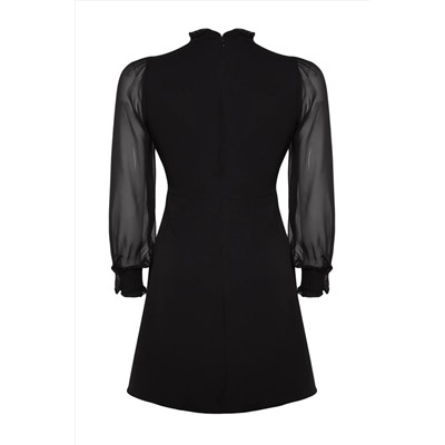 Черное тканое платье А-силуэта с высоким воротником TBBAW24AH00049