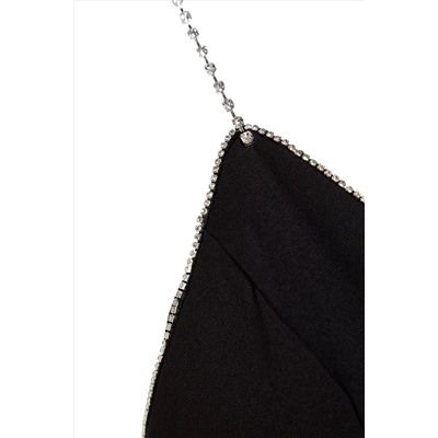 Черное элегантное тканое вечернее платье с аксессуарами из блестящих камней TPRSS20EL2061