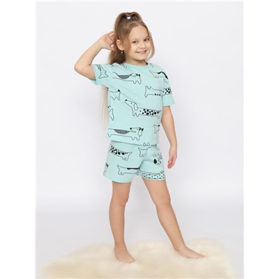 CSKG 50168-49 Пижама для девочки (футболка, шорты),светло-бирюзовый