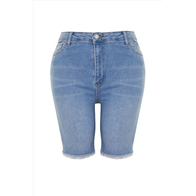Гибкие джинсовые шорты скинни с кисточками синего цвета TBBSS24AP00012