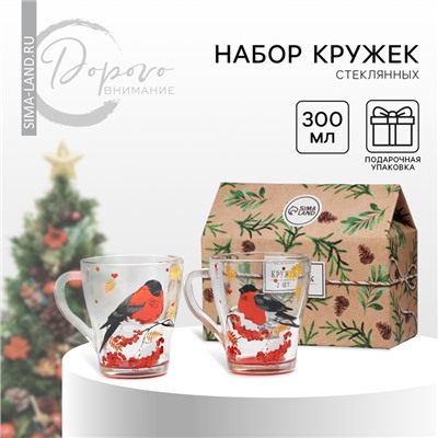 Новый год! Новогодний набор стеклянных кружек «Снегири!», 2 шт