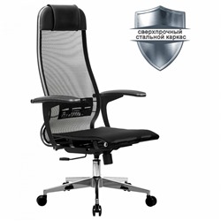 Кресло офисное МЕТТА К-4-Т хром прочная сетка сиденье и спинка регулируемые черное 532446 (1)