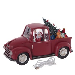 Фигур дек в стекл шаре "Дед Мороз на машине" (подсвет, вьюга, муз, AA х3 н/п +USB) L27 W12,5 H17 см