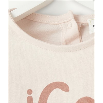 T-SHIRT BÉBÉ FILLE EN COTON RECYCLÉ ROSE AVEC MESSAGE