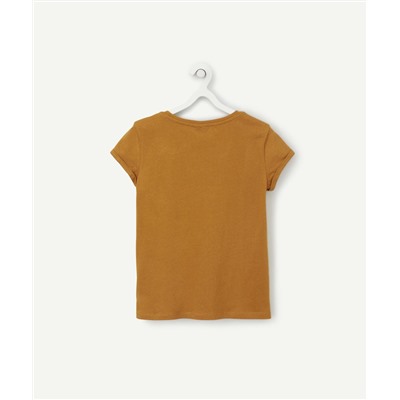 T-SHIRT FILLE EN COTON RECYCLÉ OCRE AVEC SEQUINS RÉVERSIBLES