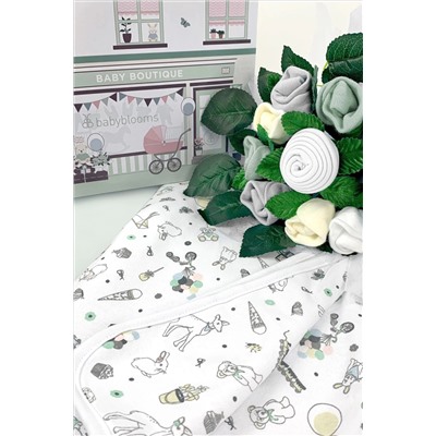 Babyblooms Grey Welcome Posy With Snuggle Wrap Gift Set