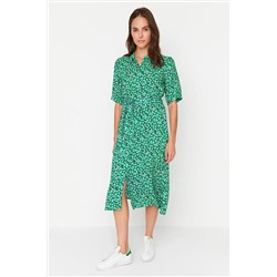 Зеленое платье-миди-рубашка с поясом из тканого цветочного узора TWOSS20EL1559