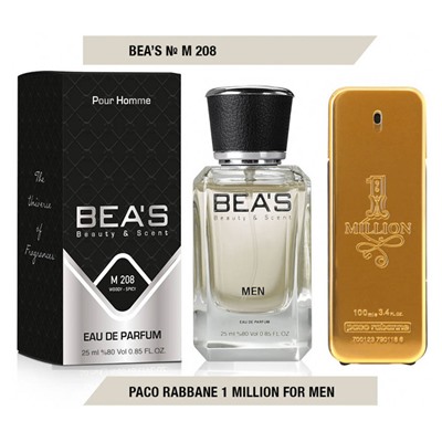Beas M208 Paco Rabanne 1 Million Men edp 25 ml, Парфюм мужской Beas M208 создан по мотивам аромата Paco Rabanne 1 Million