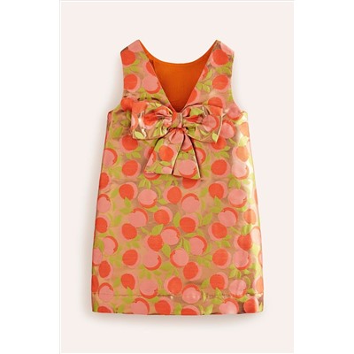 Boden Peach Bow Back Metallic Dress