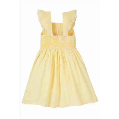 Frugi Yellow Seersucker Flower Detail Dress