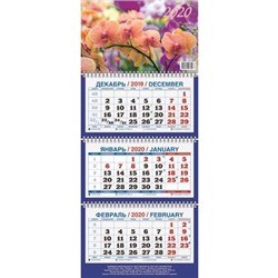 Календарь настен,2020,Орхидея,3 спир,офс,195х465,КМ-5