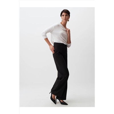 Черные стильные тканевые брюки в широкую полоску с высокой талией