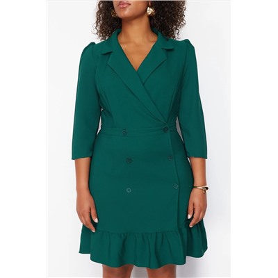 Изумрудно-зеленое мини-тканое платье-жакет без подкладки с рукавами три четверти TBBAW23AH00042