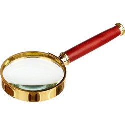 Лупа классическая, увеличение х5, диаметр 50мм, золото с коричневой ручкой