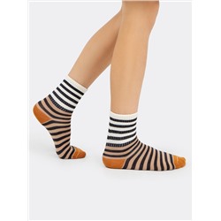 Высокие детские носки бело-коричневого цвета в черную полоску