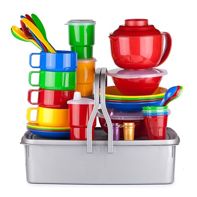 Дорожный набор посуды на 4 персоны "Семейный-3" в контейнере 10л с герм.крышкой и двумя ручками