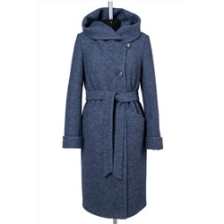 02-3203 Пальто женское утепленное (пояс) вареная шерсть индиго