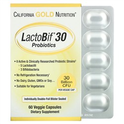 California Gold Nutrition, LactoBif, пробиотики, 30 млрд КОЕ, 60 вегетарианских капсул