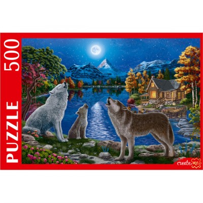 Пазлы 500 элементов 330*470 Рыжий кот CreateMe Ночные волки у озера Ф500-2699