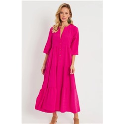 Женское повседневное платье-миди цвета фуксии Q982