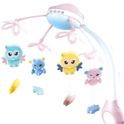 *Mioshi Baby Мобиль на кроватку "Милые совята" (музыка, свет, проекция, на бат., пластик. игрушки, розовый)