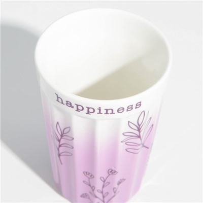 Стакан керамический граненый «Жизнь - счастье», 230 мл, цвет белый