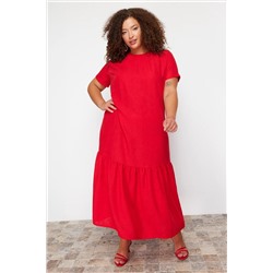 Красное льняное платье больших размеров