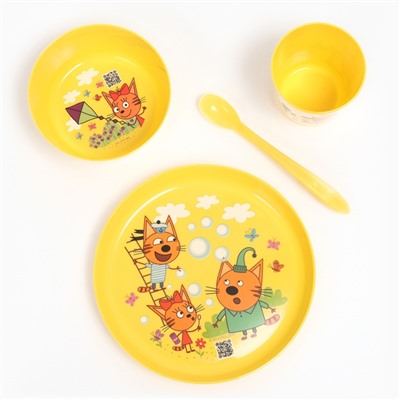 Набор детской посуды ТРИ КОТА «Обучайка», (тарелка, миска, стакан, ложка)