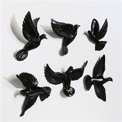 Декор настенный "Птички" 6 штук 14 х 23.5 х 6 см, черный