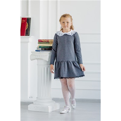 Платье детское школьное из милано серое с кружевом Dress Code