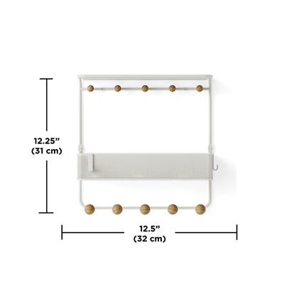 Полка настенная с крючками для аксессуаров Estique, белая/натуральное дерево