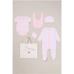 Rock-A-Bye Baby Boutique Pink Printed All in One Cotton 5-Piece Baby Gift Set