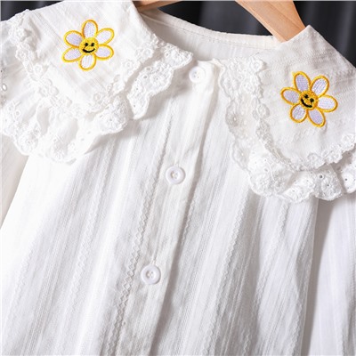 Блузка детская арт КД73, цвет:белый, ромашки