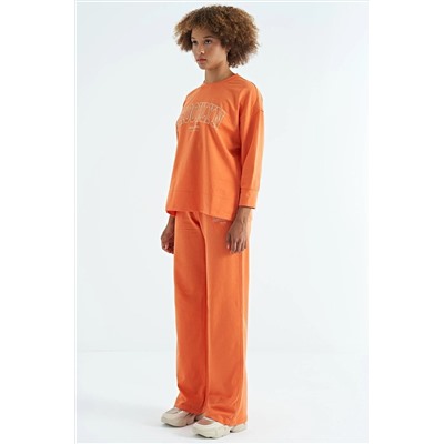 Veryperi Базовый женский спортивный костюм большого размера с оранжевым принтом и заниженными плечами, рукавами три четверти - 02107