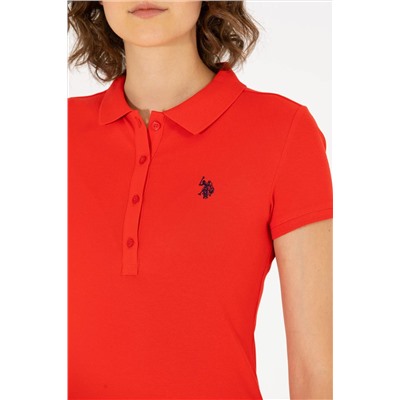 Женская красная базовая футболка с воротником-поло Неожиданная скидка в корзине