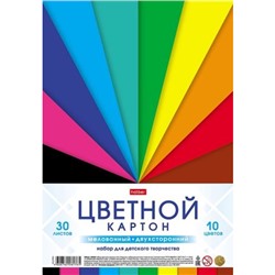 Набор цветного картона двустороннего А4 30л 10цв мелованного "Цветные лучи" (088460) 32409 Хатбер