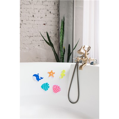 Набор мини-ковриков для ванны на присосках Доляна «Океан», 16×16 см, 5 шт, цвет МИКС