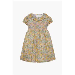 Trotters London Yellow Liberty Print Lemon Elysian Day Smocked Cotton Dress