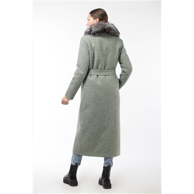 02-2946 Пальто женское утепленное (пояс) Микроворса/Рубчик светло-зеленый