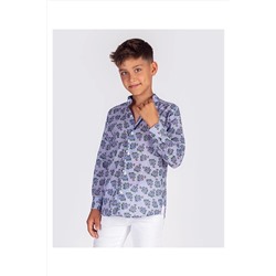Рубашка обычного кроя с воротником судьи в синюю полоску и цветочным узором из вуали и хлопчатобумажной ткани для мальчиков Kids200
