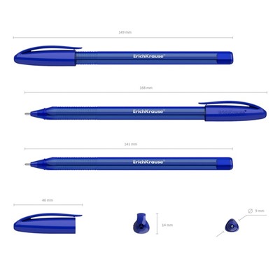 Набор ручек шариковых 3 штуки, ErichKrause U-108 Original Stick, игольчатый узел 1.0 мм, чернила синие, супермягкое письмо, корпус тонированный синий