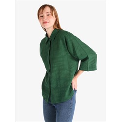Зеленая женская рубашка с длинным рукавом стандартного кроя с рисунком